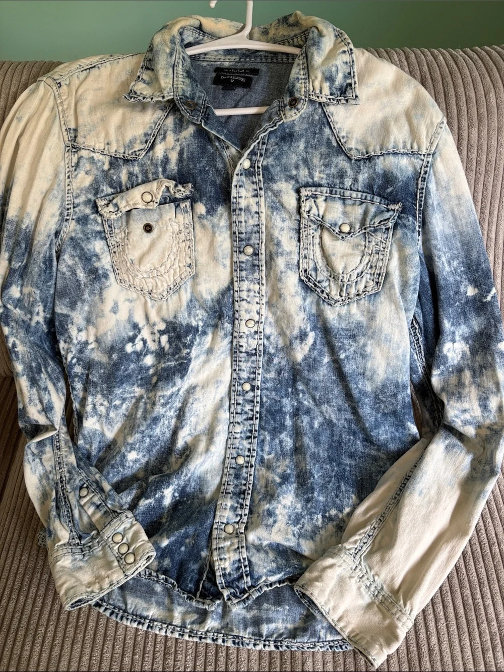True Religion Two-Tone Acid Wash Denim Shirt